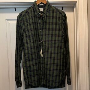 J. Crew Navy and Green Plaid Button Down Shirt
